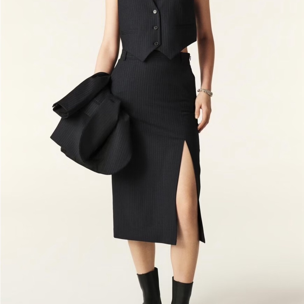 Ba&sh Peter Skirt Elegant Slit Women's Navy White Stripes